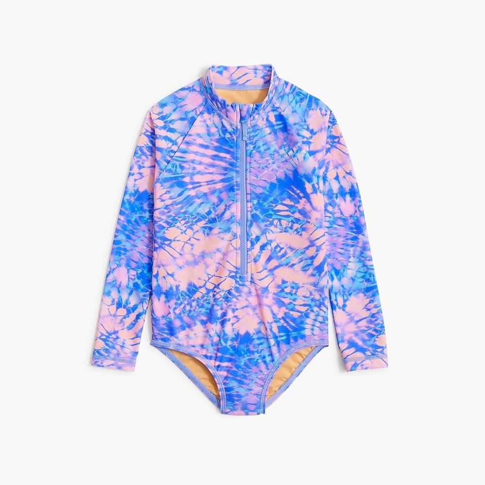 EUC J crew Girls' tie-dye rash guard swimsuit Sz 8 Broken Zipper Customer Return